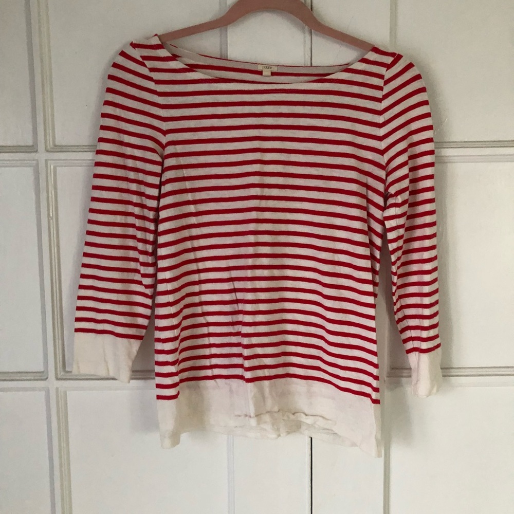 Red & White Stripe J Crew Boatneck Tee